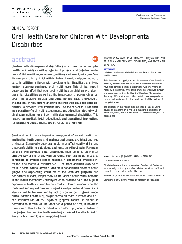 (PDF) Oral Health Care for Children With Developmental Disabilities