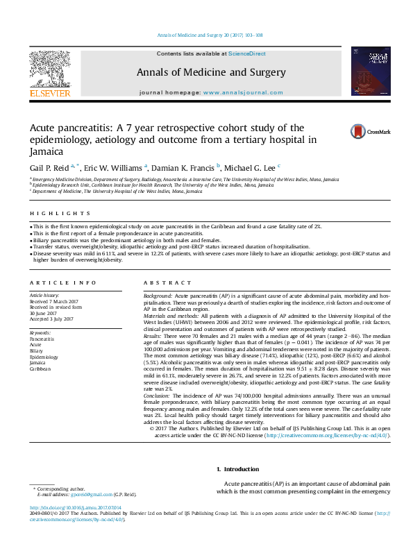 (PDF) Acute pancreatitis: A 7 year retrospective cohort study of the ...