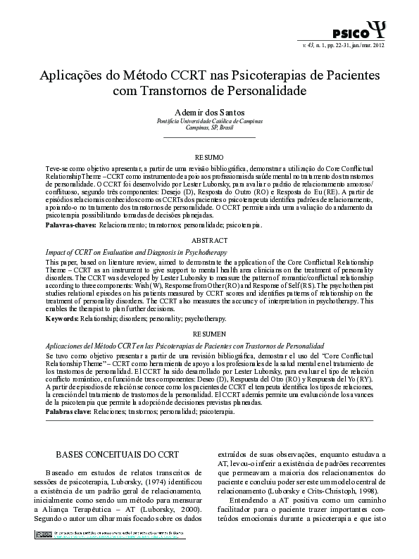 (PDF) Aplicações do método CCRT nas psicoterapias de pacientes com ...