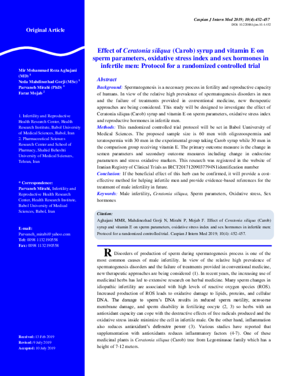 (PDF) Effect of Ceratonia siliqua (Carob) syrup and vitamin E on sperm ...