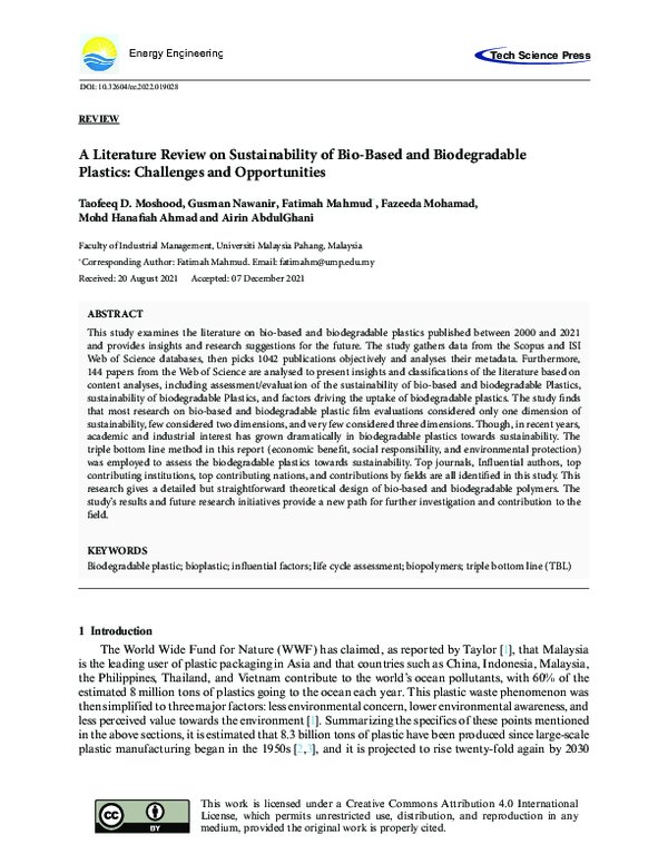 (PDF) A Literature Review on Sustainability of BioBased and