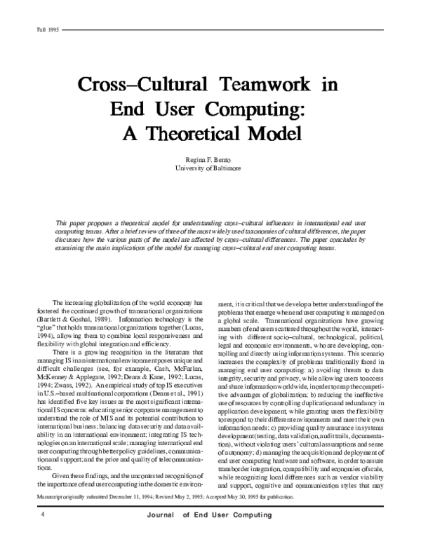 (PDF) Cross-Cultural Teamwork in End User Computing