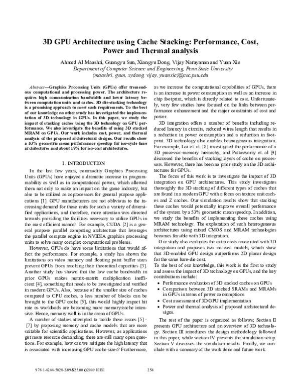 (PDF) 3D GPU architecture using cache stacking: Performance, cost ...