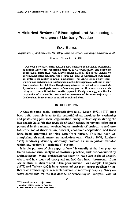 A historical review of ethnological and archaeological analyses of mortuary practice