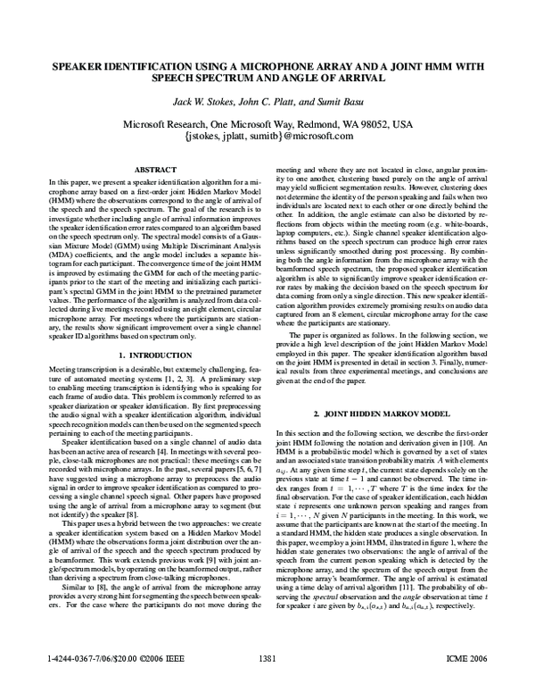 (PDF) Speaker Identification using a Microphone Array and a Joint HMM ...