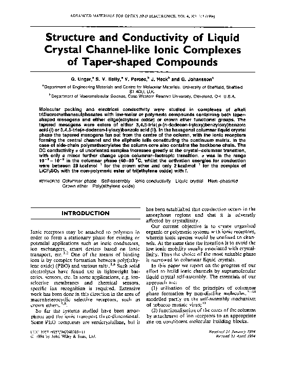 (PDF) Structure and conductivity of liquid crystal channel-like linic ...