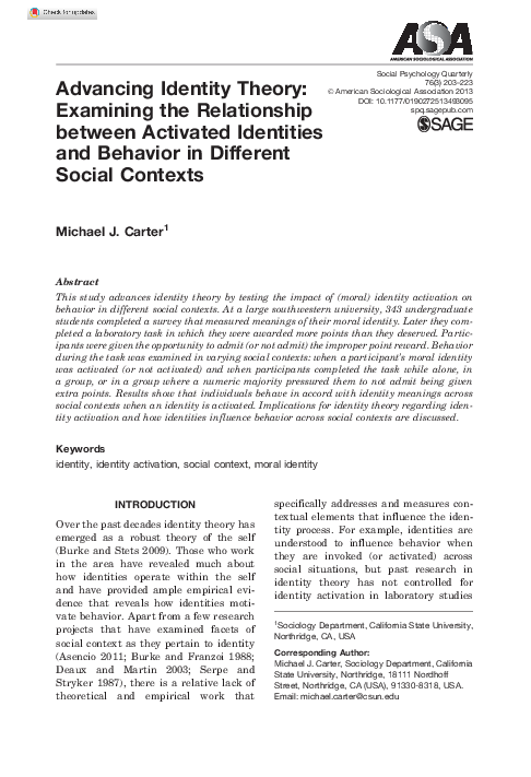 (PDF) Advancing Identity Theory