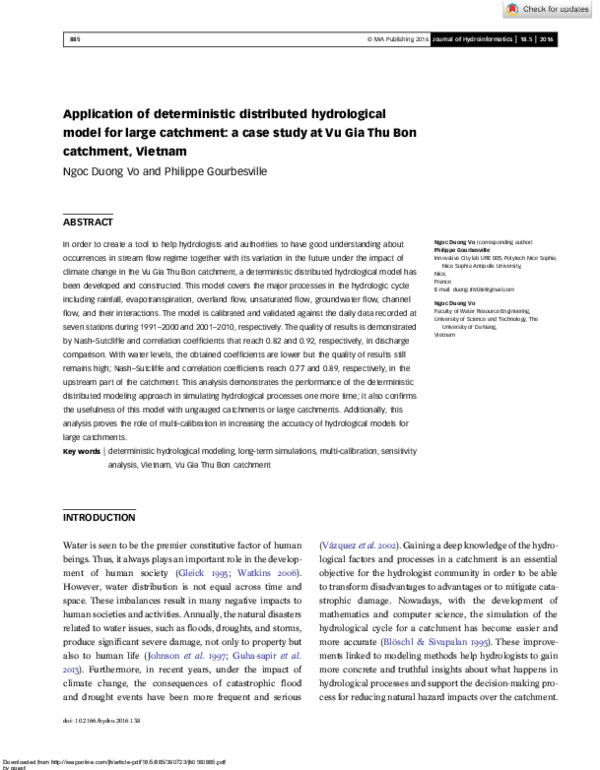 (PDF) Application of deterministic distributed hydrological model for ...