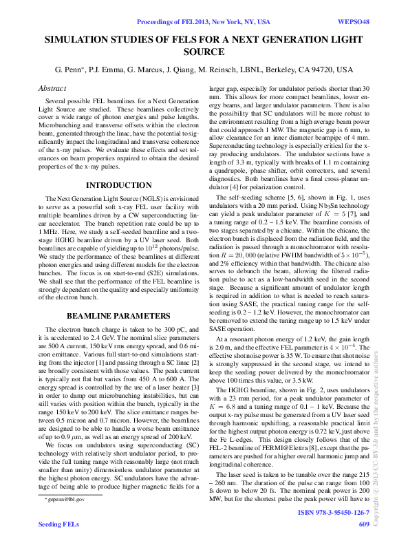 (PDF) Simulation Studies of Fels for a Next Generation Light Source