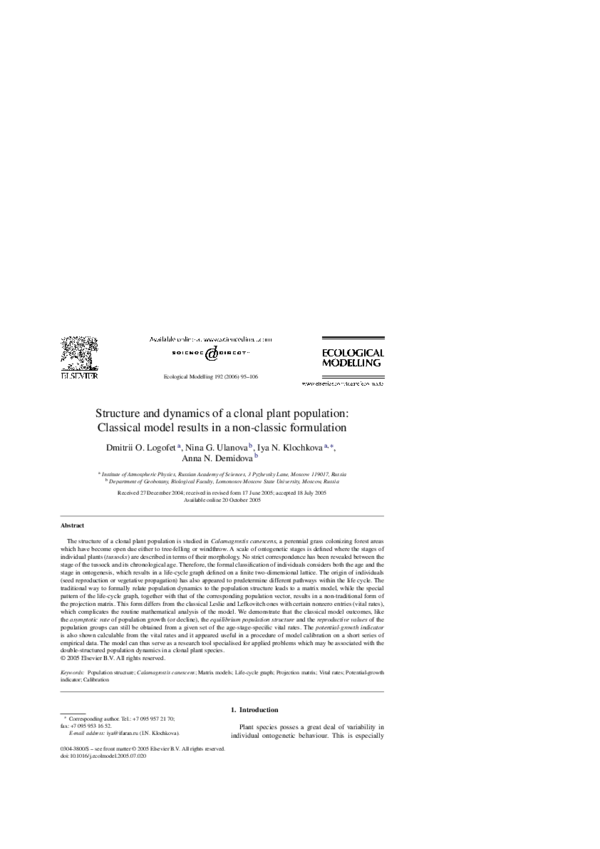 (PDF) Structure and dynamics of a clonal plant population: Classical ...