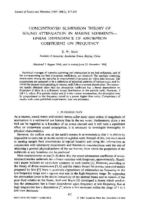 (PDF) CONCENTRATED SUSPENSION THEORY OF SOUND ATTENUATION IN MARINE ...