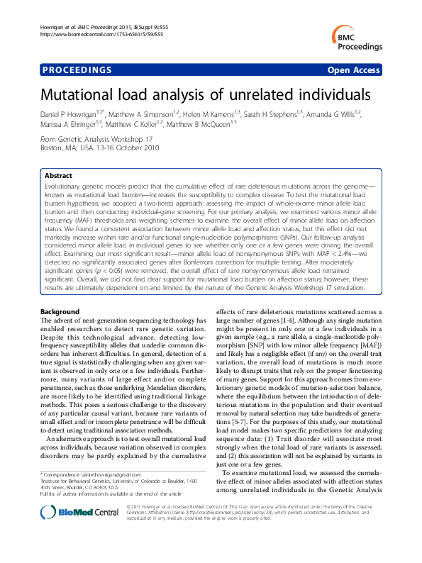 (PDF) Mutational load analysis of unrelated individuals
