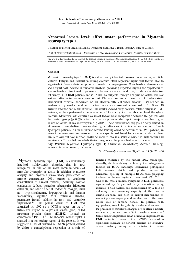 (PDF) Lactate levels affect motor performance in MD 1