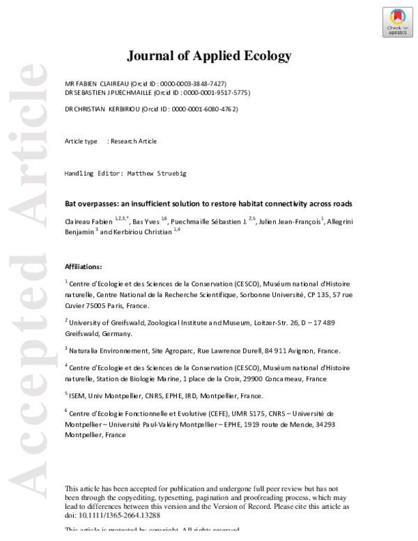 (PDF) Bat overpasses: An insufficient solution to restore habitat ...