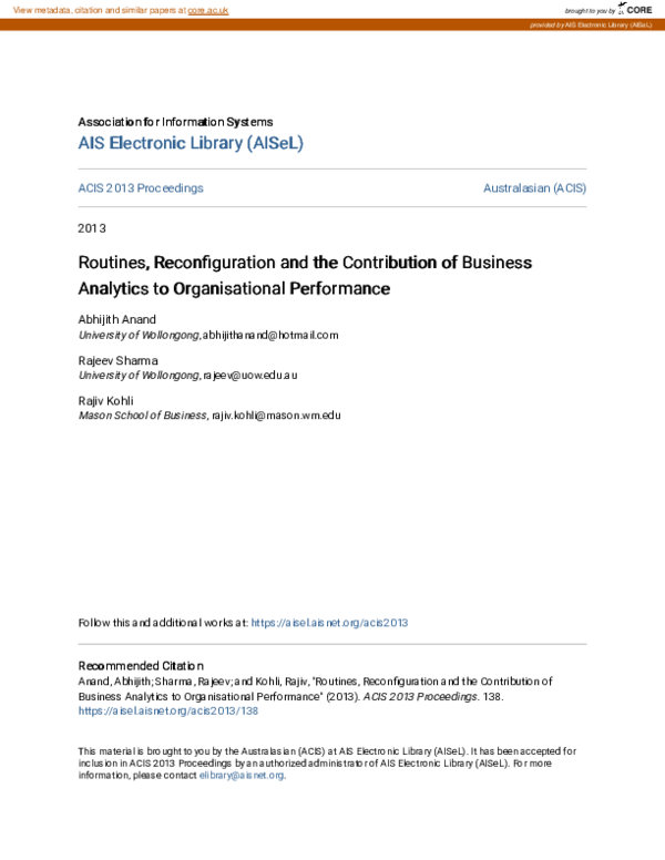 (PDF) Routines, reconfiguration and the contribution of business ...