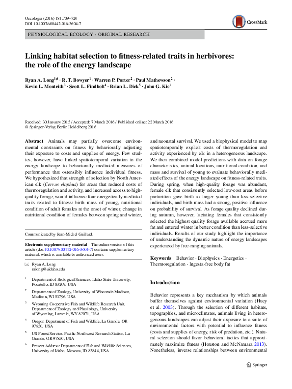 (PDF) Linking habitat selection to fitness-related traits in herbivores ...
