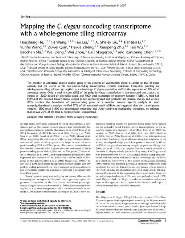 (PDF) Mapping the C. elegans noncoding transcriptome with a whole ...