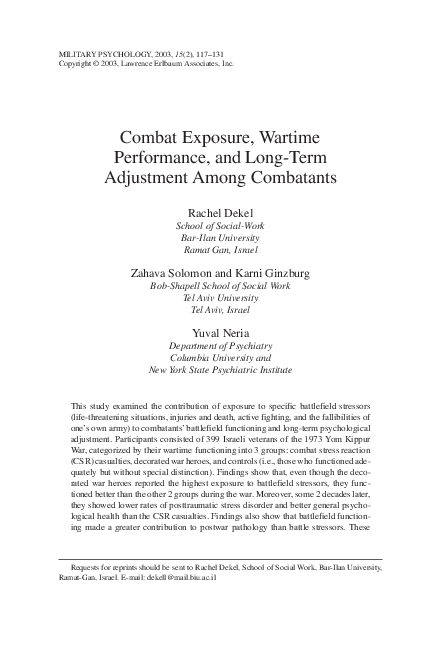 (PDF) Combat exposure, wartime performance, and long-term adjustment ...