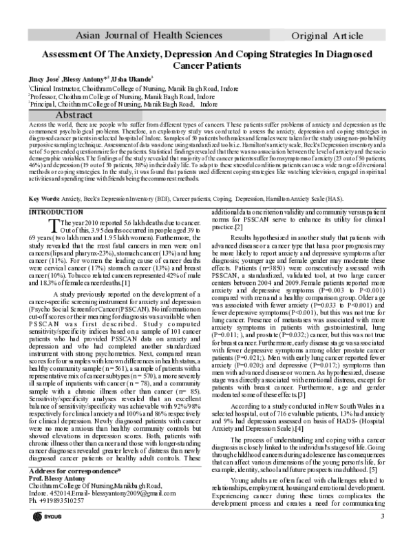 (PDF) Assessment Of The Anxiety, Depression And Coping Strategies In ...