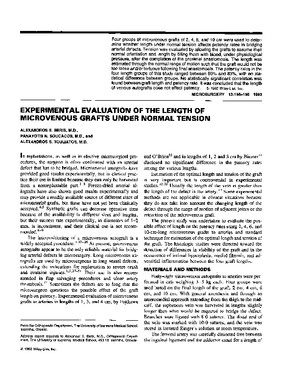 (PDF) Experimental Evaluation of the length of microvenous grafts under ...