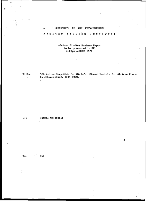 (PDF) ’Christian compounds for girls’: church hostels for African women ...