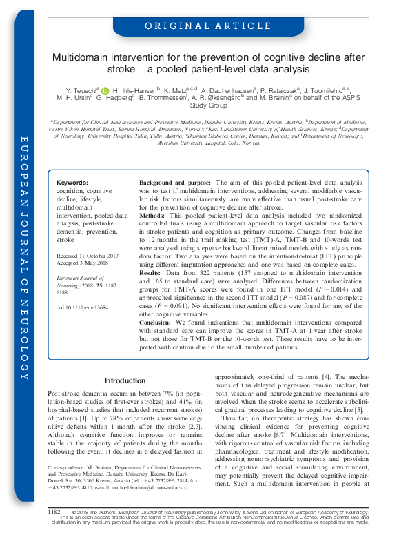 (PDF) Multidomain intervention for the prevention of cognitive decline ...