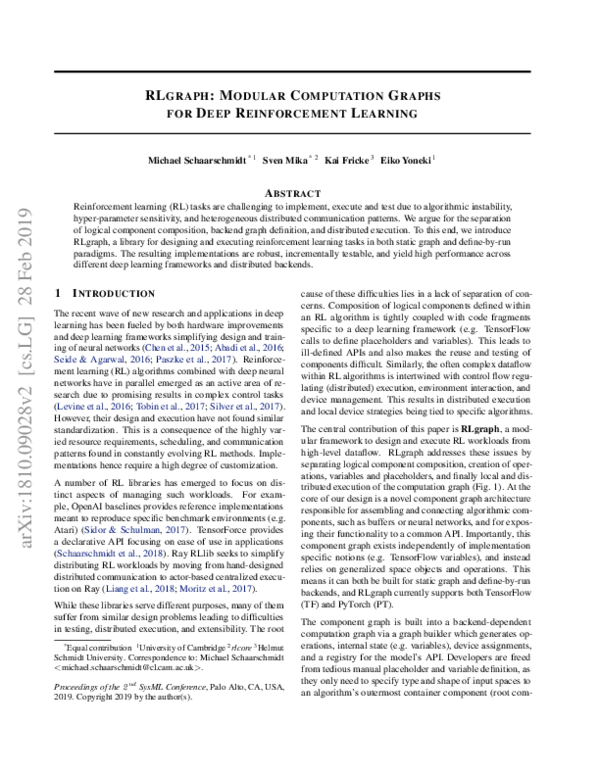 (PDF) RLgraph: Flexible Computation Graphs for Deep Reinforcement Learning