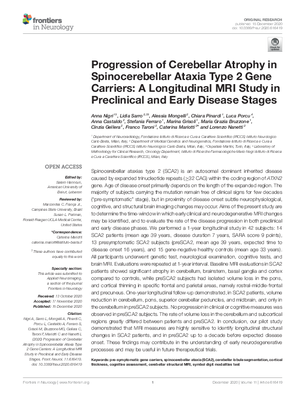 (PDF) Progression of Cerebellar Atrophy in Spinocerebellar Ataxia Type ...