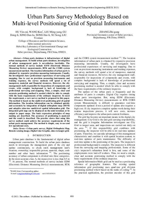 (PDF) Urban Parts Survey Methodology Based on Multi-level Positioning ...