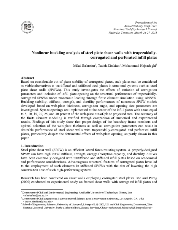 Nonlinear buckling analysis of steel plate shear walls with ...