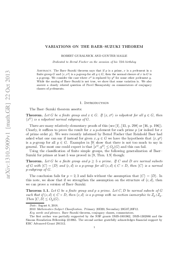 (PDF) Variations on the Baer–Suzuki theorem