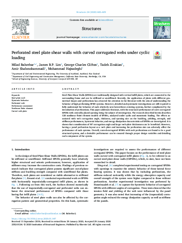 (PDF) Perforated steel plate shear walls with curved corrugated webs ...