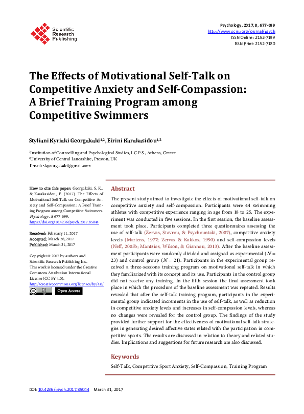 (PDF) The Effects of Motivational Self-Talk on Competitive Anxiety and ...
