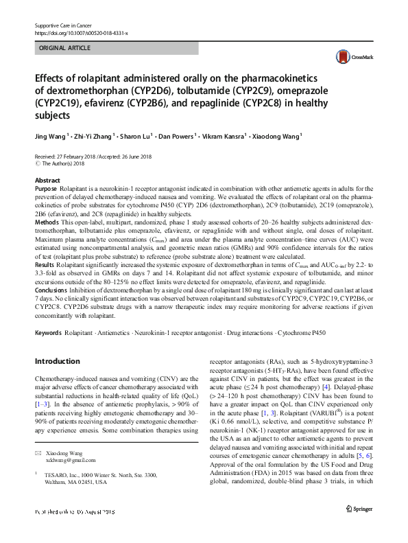 (PDF) Effects of rolapitant administered orally on the pharmacokinetics ...