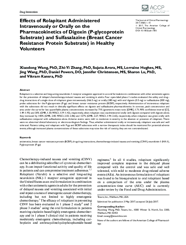 (PDF) Effects of Rolapitant Administered Intravenously or Orally on the ...