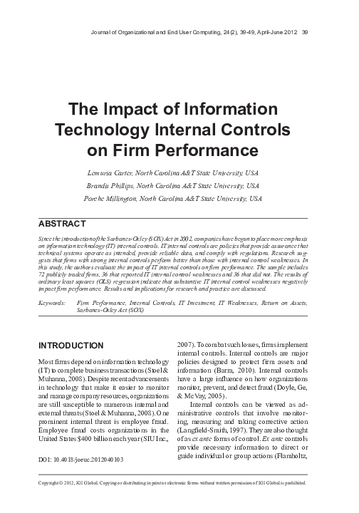 (PDF) The Impact of Information Technology Internal Controls on Firm ...