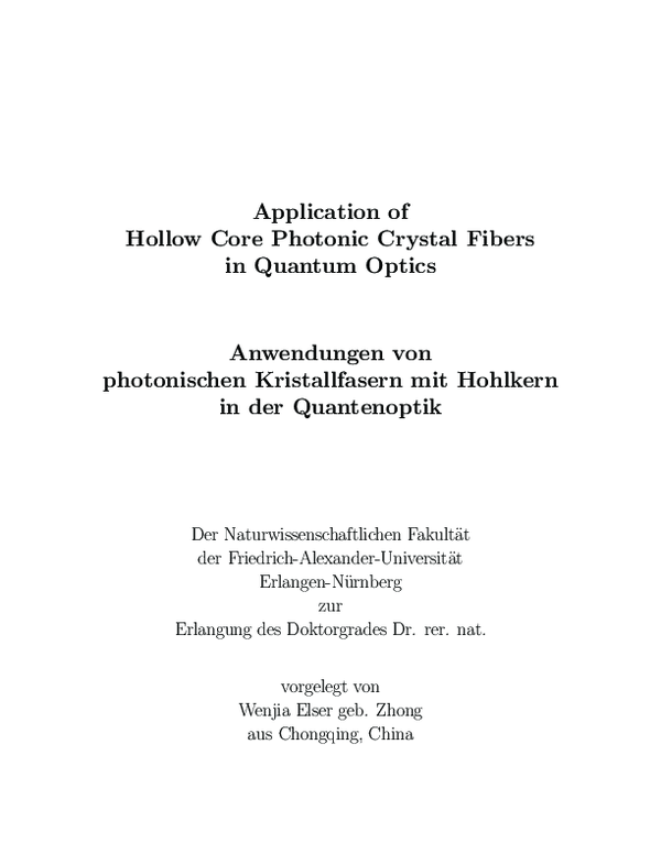 (PDF) Application of Hollow Core Photonic Crystal Fibers in Quantum Optics