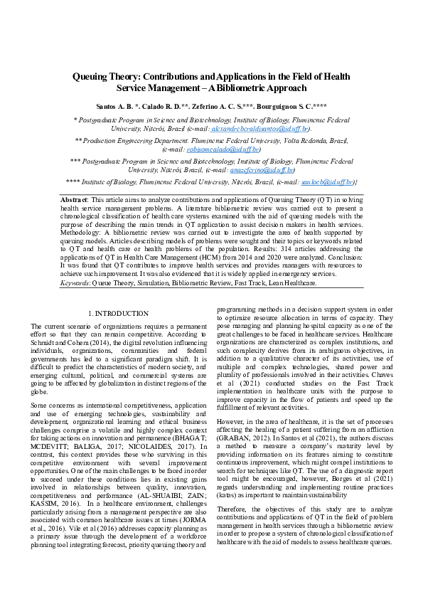 (PDF) Queuing Theory Contributions and Applications in Health Service