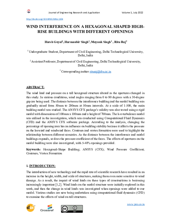 Wind Interference on a Hexagonal Shaped Highrise Buildings with Different Openings