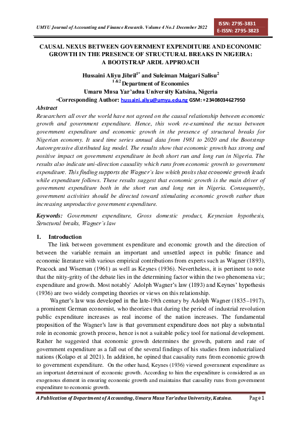 (PDF) CAUSAL NEXUS BETWEEN GOVERNMENT EXPENDITURE AND ECONOMIC GROWTH ...