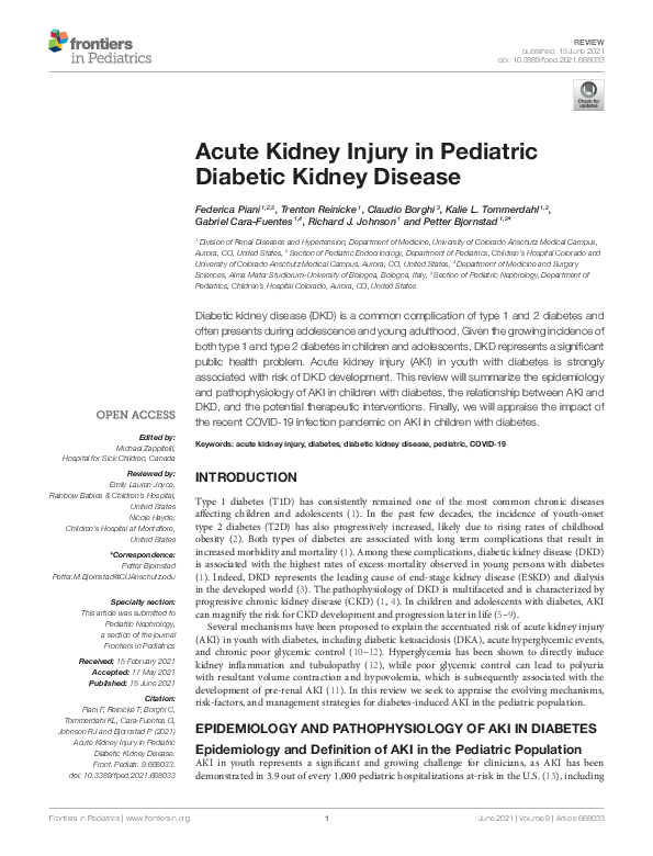 (PDF) Acute Kidney Injury in Pediatric Diabetic Kidney Disease