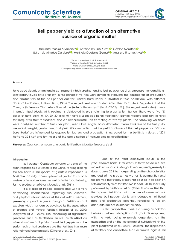 (PDF) Bell pepper yield as a function of an alternative source of