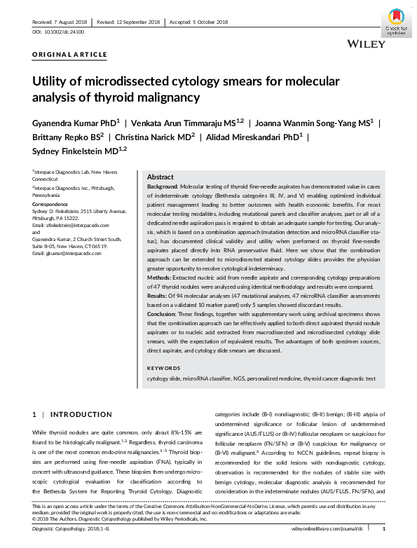 (PDF) Utility of microdissected cytology smears for molecular analysis ...