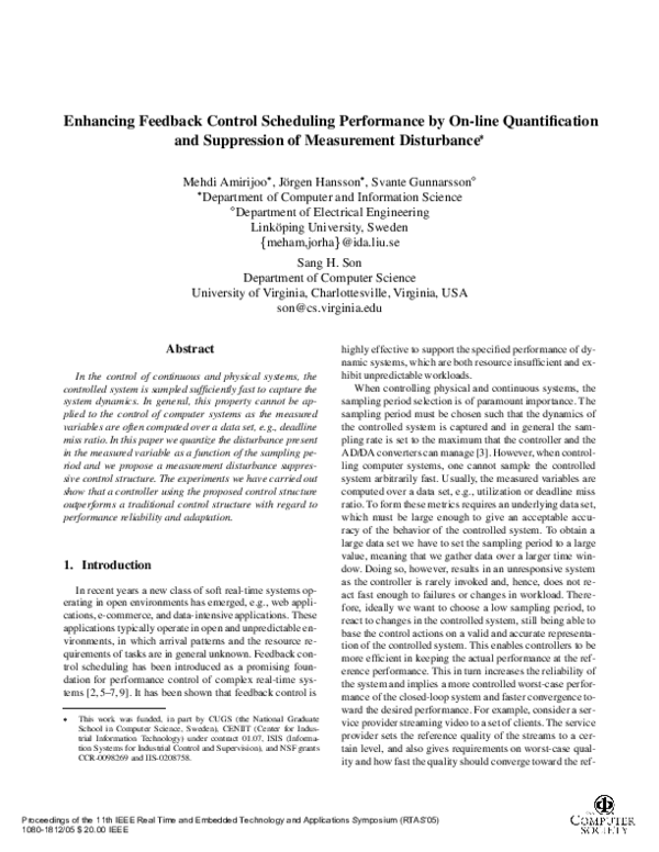 (PDF) Enhancing Feedback Control Scheduling Performance by On-line ...