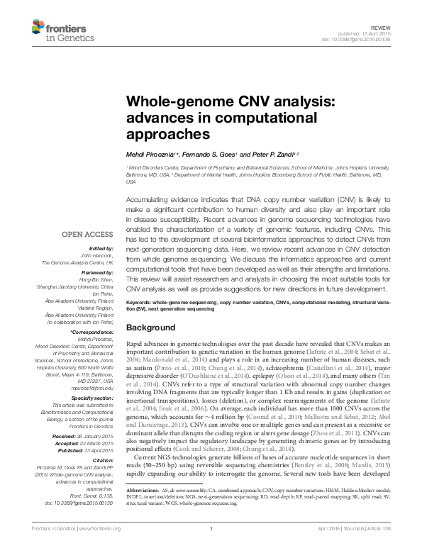 (PDF) Whole-genome CNV analysis: advances in computational approaches