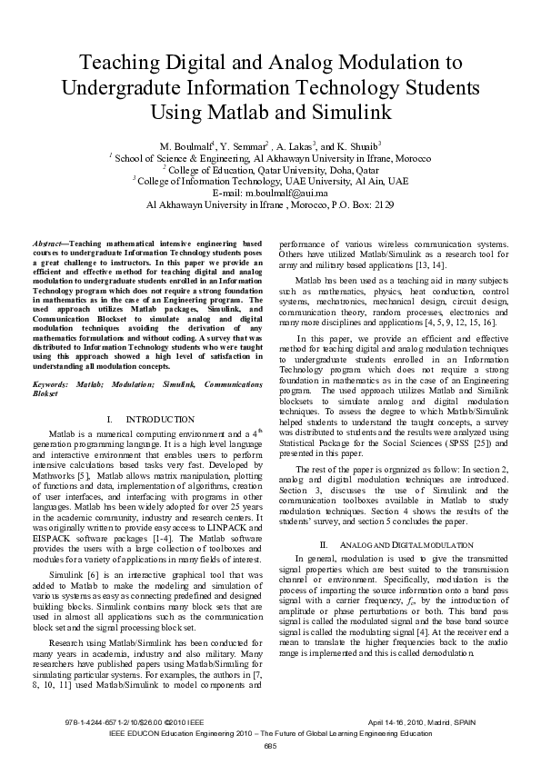 (PDF) Teaching digital and analog modulation to undergradute ...