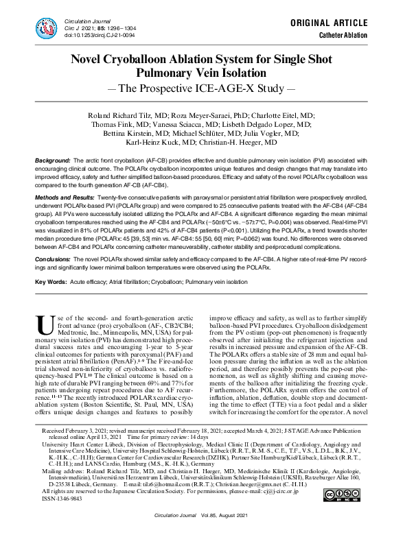 (PDF) Novel Cryoballoon Ablation System for Single Shot Pulmonary Vein ...