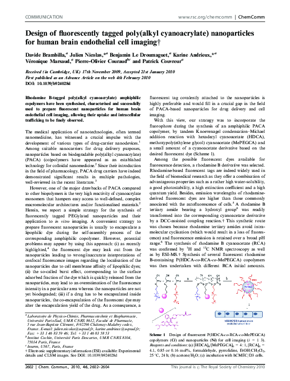 (PDF) Design of fluorescently tagged poly(alkyl cyanoacrylate ...