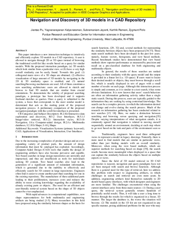 (PDF) Navigation and Discovery of 3D models in a CAD Repository