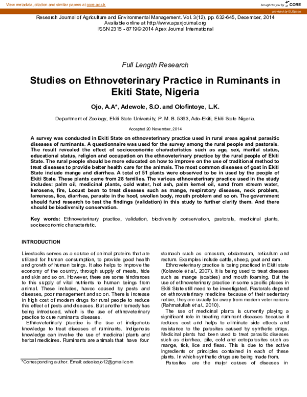 (PDF) Studies on ethnoveterinary practice of ruminants in Ekiti State ...